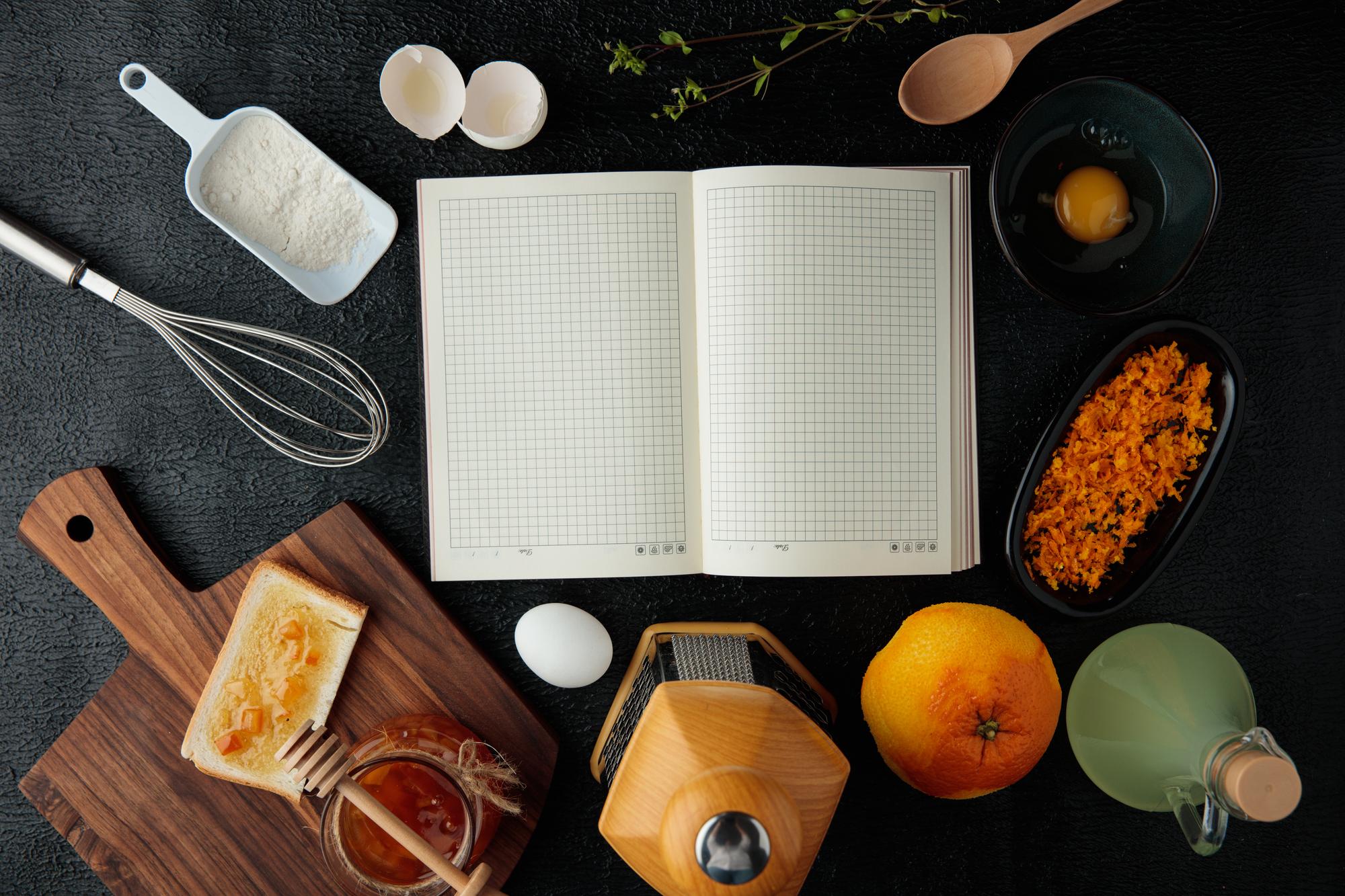 Notebook with cooking plan and timers